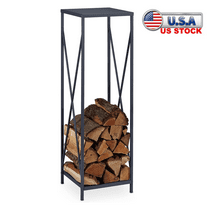 Tcbosik Firewood Rack Holder, Heavy Duty Fire Log Stacker Stand with Steel Frame for Fireplace, Outdoor Indoor Wood Pile Storage Organizer, Black