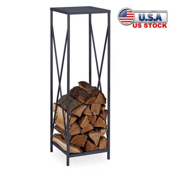Tcbosik Firewood Rack Holder, Heavy Duty Fire Log Stacker Stand with Steel Frame for Fireplace, Outdoor Indoor Wood Pile Storage Organizer, Black