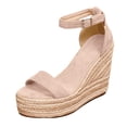 thumbnail image 2 of Pandaie Women's Platform Espadrille Wedge Sandals Comfortable Open Toe Ankle Strap Buckle Sandal for Women Dressy Summer Shoes Beige,6, 2 of 9