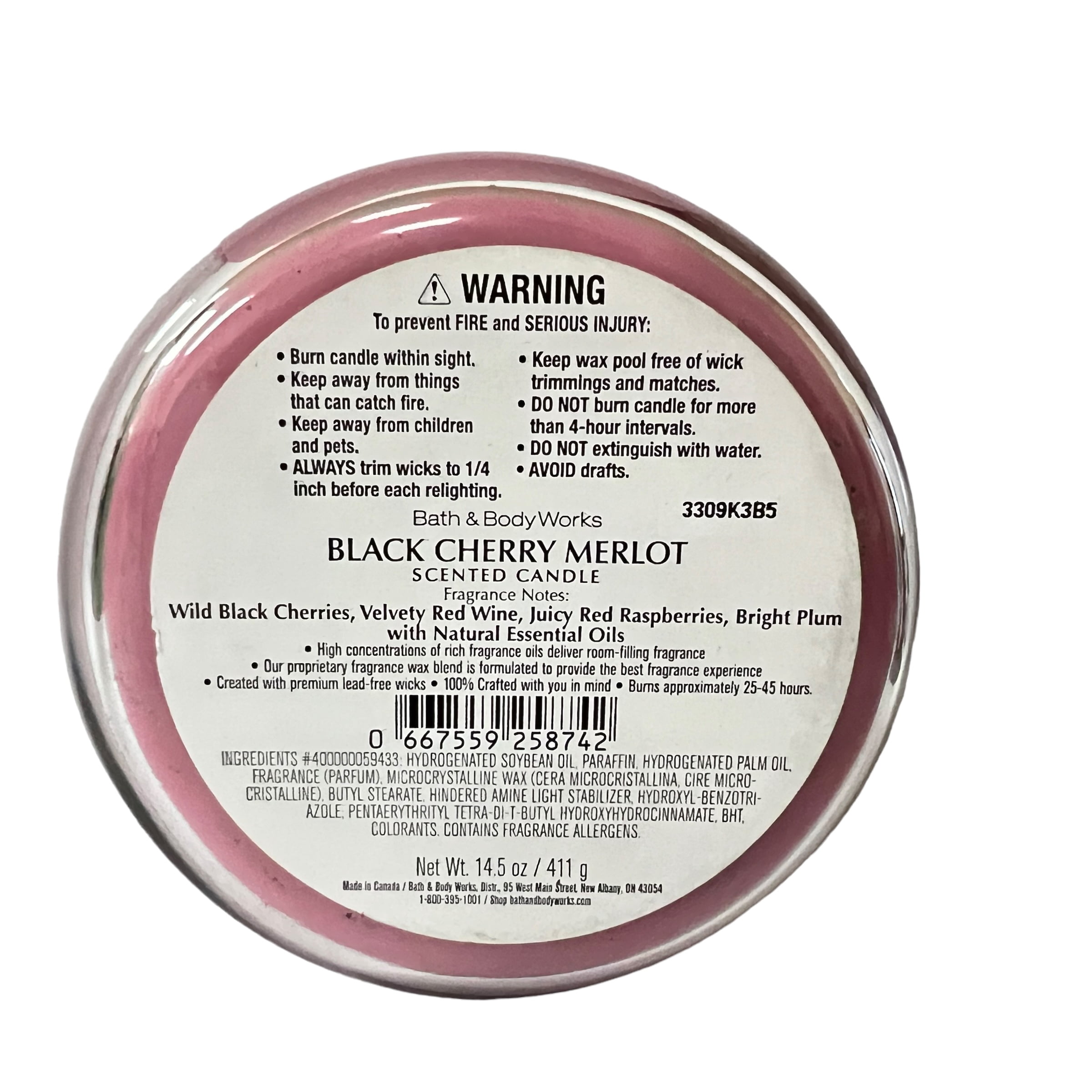 Bath & Body Works Black Cherry Merlot Scented 3 Wick Candle 14.5 oz
