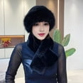 thumbnail image 2 of 2 Pcs/Set Women Winter Hat Scarf Set Fuzzy Plush Thickened Windproof Heat Retention Cross Neck Wrap Solid Color Dome Faux Fur Fisherman Hat Outdoor Cap-Black,One Size, 2 of 8