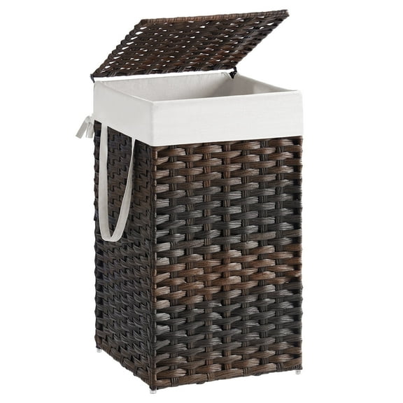 17.2 Gallon (65L) Wicker Laundry Hamper with Lid Laundry Basket with Handles Clothes Hamper Foldable Removable Liner Bag Brown