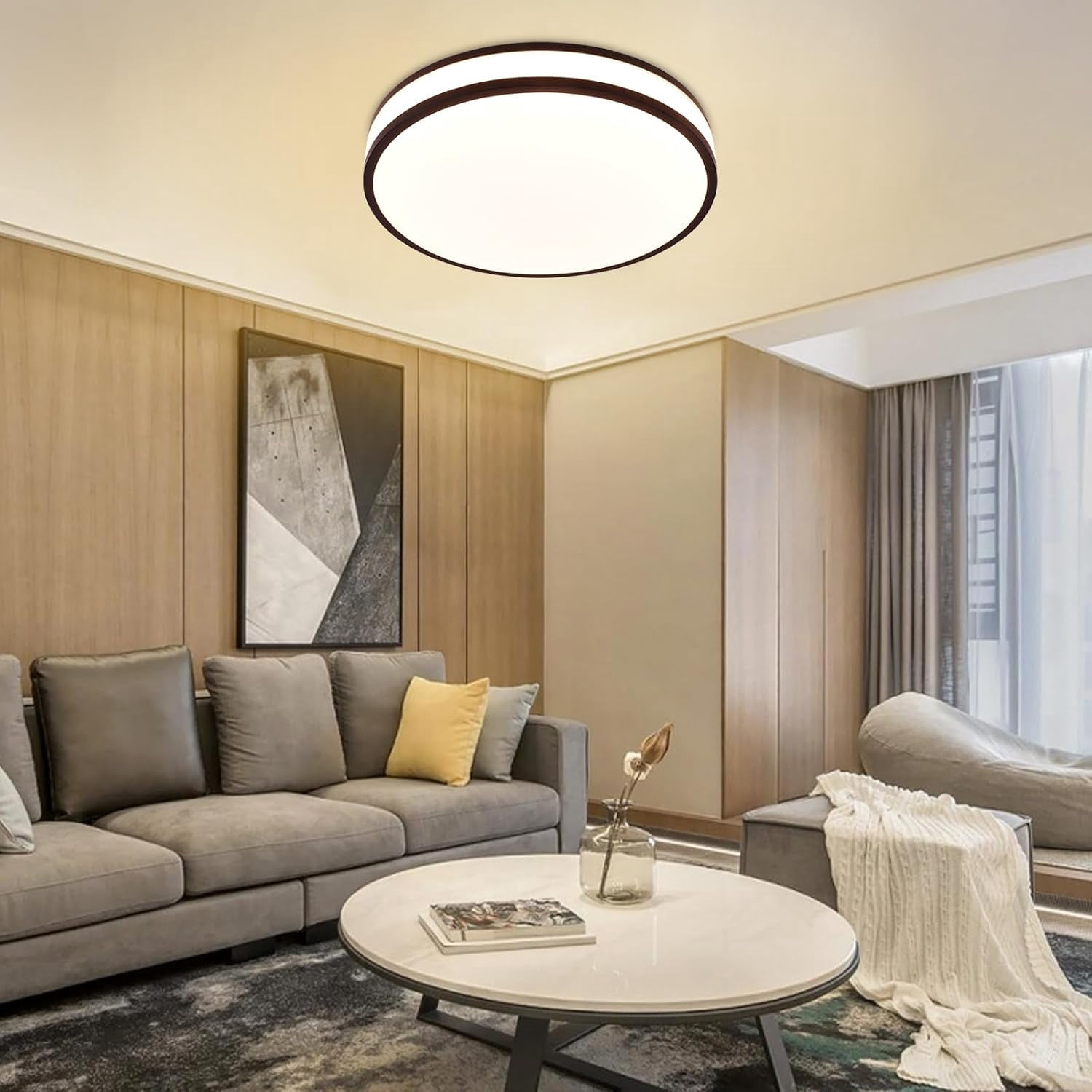 Flush Mount LED Ceiling Light, Round Modern Ceiling Lamp 15 Inch Wide Ceiling Lamp Ceiling Lighting Fixtures Dimmable Black Lights for Bedroom Kitchen Hallway
