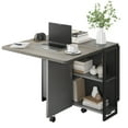 thumbnail image 3 of Bingirl Space Saving Table with 2-Tier Storage, Folding Dining Table Extendable Drop Leaf Rectangular Collapsible & Expandable Table Set, 3 of 9