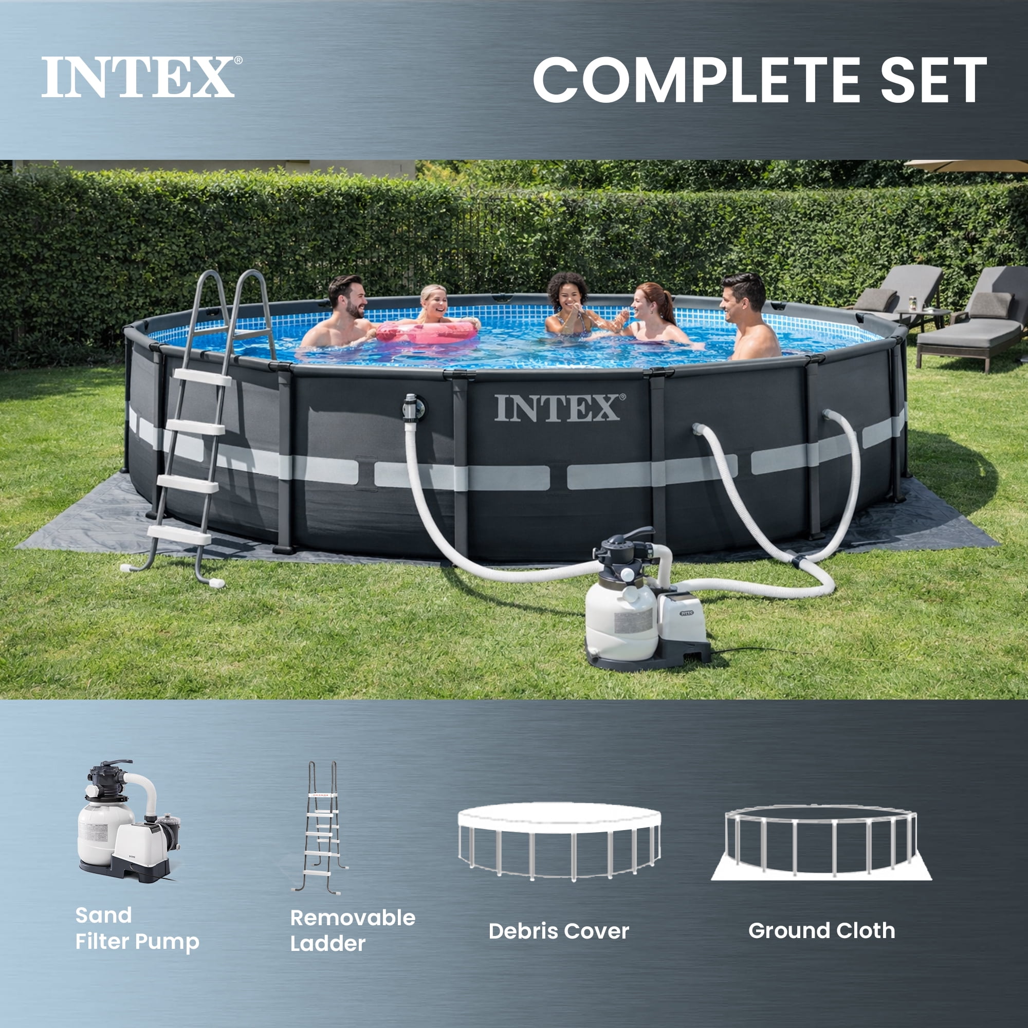 INTEX 16ft x 48in Ultra XTR Above Ground Swimming Pool, Sand Filter Pump, & Automatic Vacuum Cleaner