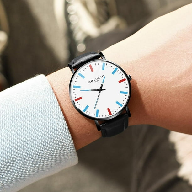 Reloj de cuarzo para hombre, relojes de moda para hombre, sencillo, negro, blanco, correa de cuero hueca, reloj mecánico, reloj de pulsera, reloj de cuarzo