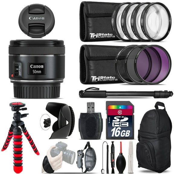 Canon EF 50mm f/1.8 STM Lens   Macro Filter Kit & More - 16GB Accessory Kit (International Version)