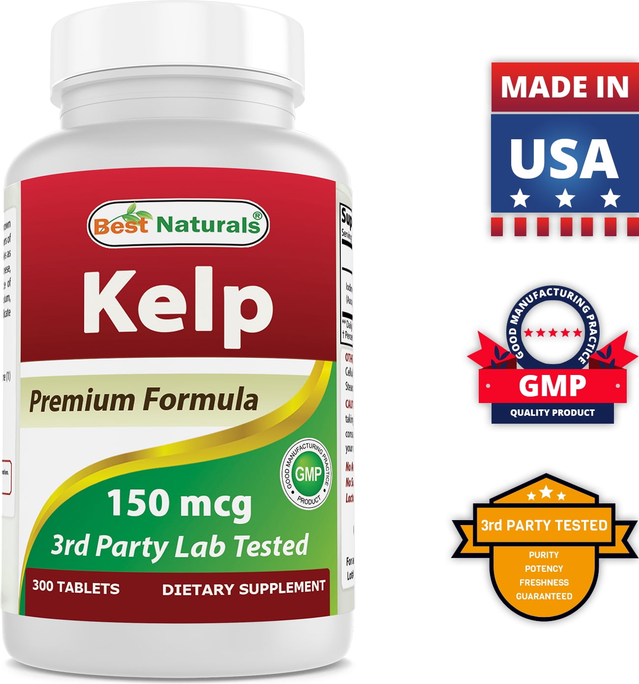 3 Pack Best Naturals Kelp 150 mcg 300 Tablets | (A Natural Source of Iodine)