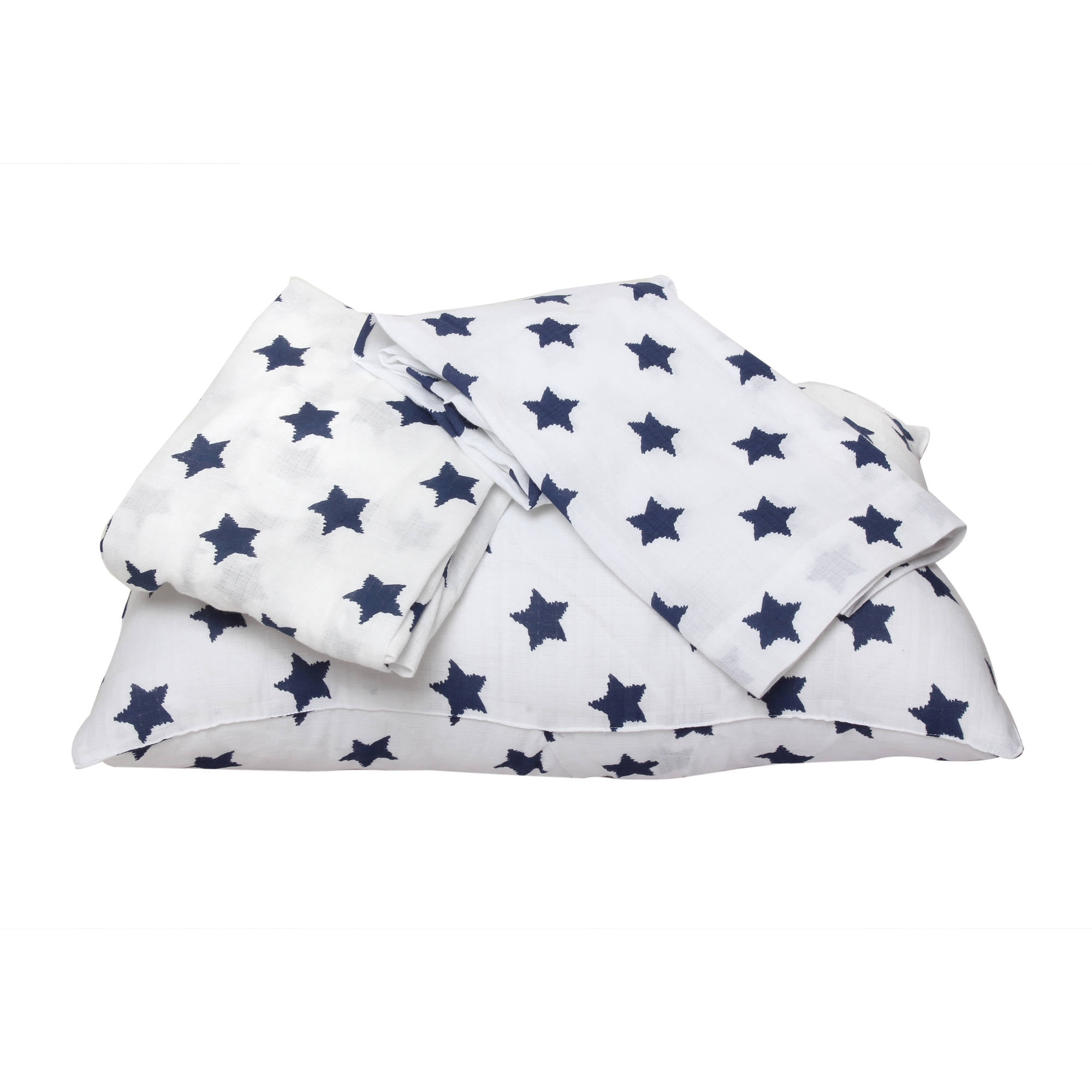 Bacati - Stars 100% Cotton breathable Muslin 3-Piece Toddler Bedding Sheet Set, Navy