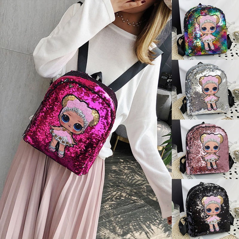 Women Ladies Sequins Backpack Glitter Bling Travel Rucksack School Shoulder Bag 