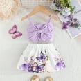 thumbnail image 2 of LIIPEE Girls Outfits Summer Fashion Cute Solid Color Sleeveless Strappy Bowknot Vest Cartoon Butterfly Printed Skirt 2 Piece Set Kids Breathable Vacations Party Outfit,Purple,12-18 Months, 2 of 8