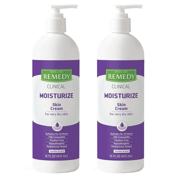Medline Remedy Clinical Skin Cream, Vanilla Scented, 16 oz (2 Pack), Moisturizing Face & Body Cream