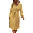 thumbnail image 1 of Femmes Robes Casual Manches Courtes Imprimé Floral Bouton vers le Bas V Cou Été Boho Midi Robe, 1 of 6