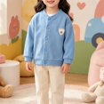thumbnail image 4 of Coerni Girls Cute Badge Baseball Jackets Snap Button Down Cardigan Solid Varsity Jacket Teen Kids Casual Preppy Outerwear, 4 of 6