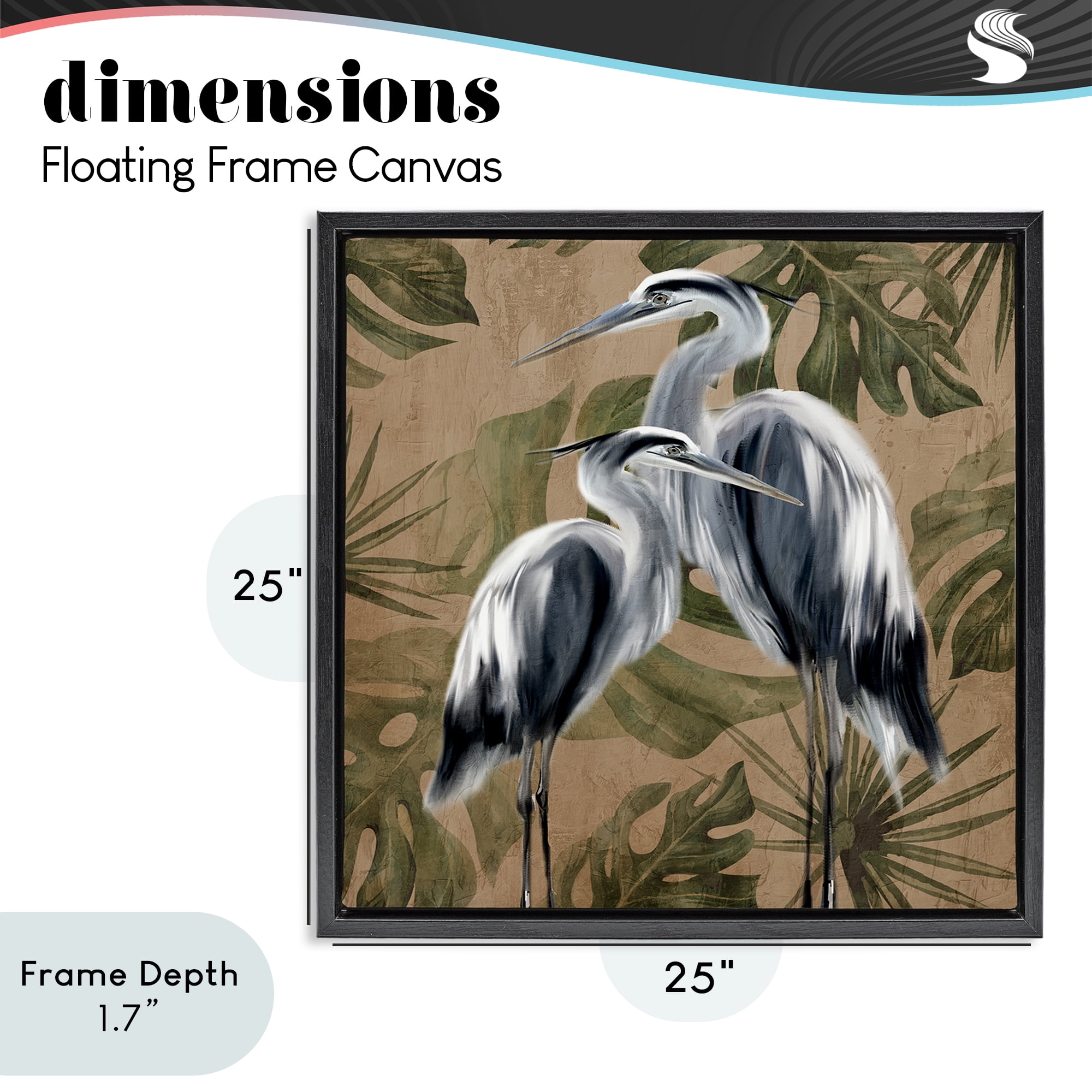 Stupell Industries Two Herons over Tropical Leaves Black Framed Floater Canvas Wall Art, design by Kim Allen