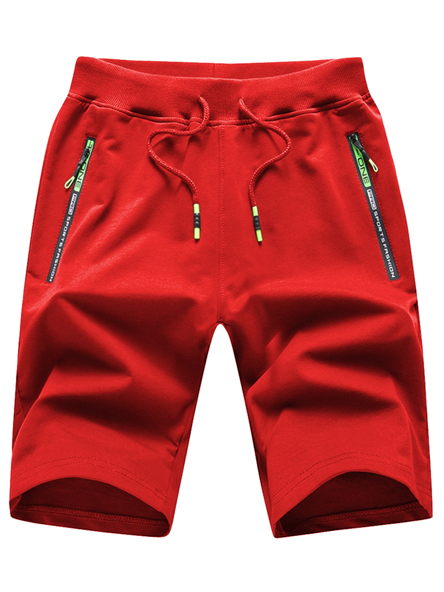 red shorts male casual mid waist shorts pant solid splice pocket