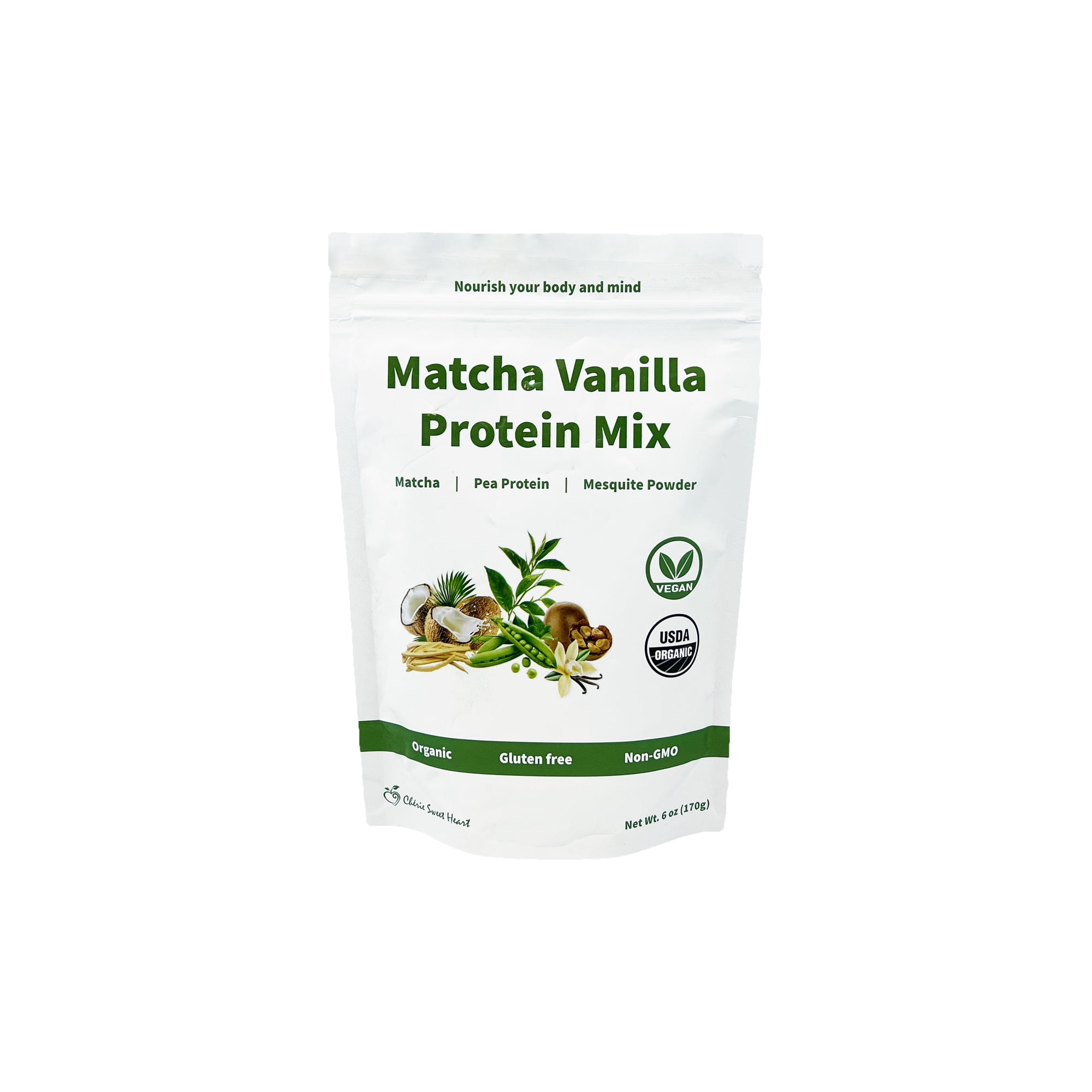 Matcha Vanilla Protein Mix Smoothie - Cherie Sweet Heart - Plant Based Protein - Vegan - Non-Dairy - Non GMO - Lactose Free - (6oz)
