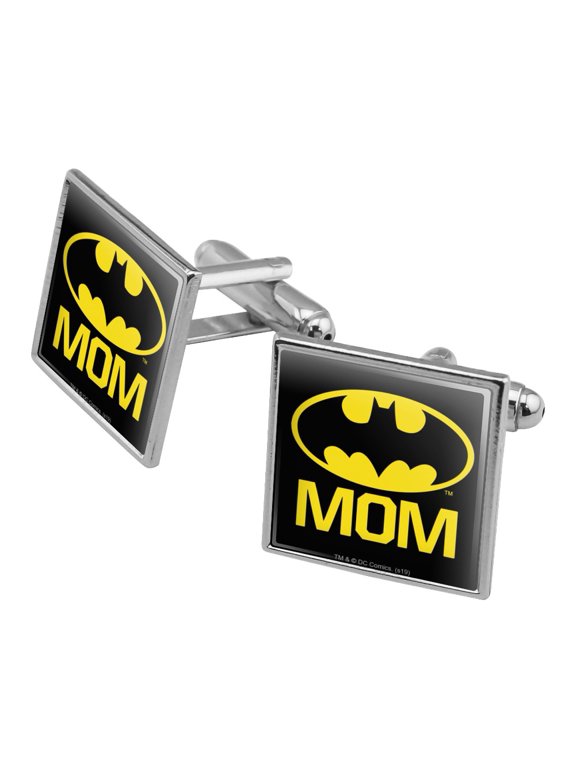 Batman Bat Mom Shield Logo Square Cufflink Set - Silver or Gold