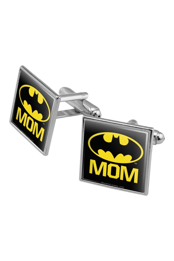 Batman Bat Mom Shield Logo Square Cufflink Set - Silver or Gold