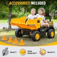 thumbnail image 3 of Rock Wheels 24V7AH Ride On 2-Seater Dump Truck, 4X200W Motors, Ride On Car w/Electric Dump Bed, Extra Shovel, Parent Remote Control, LED Lights, Steam Spray, Helmet, 24" Spacious Seat - Yellow, 3 of 10
