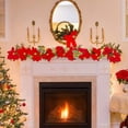 thumbnail image 5 of 6.5 ft Christmas Poinsettia Garland String Light Artificial Poinsettia String Light 10 Led Velvet Flower String Light Christmas Tree Garland Decor, Battery Operated with Red Berries and Holly Leaves, 5 of 8