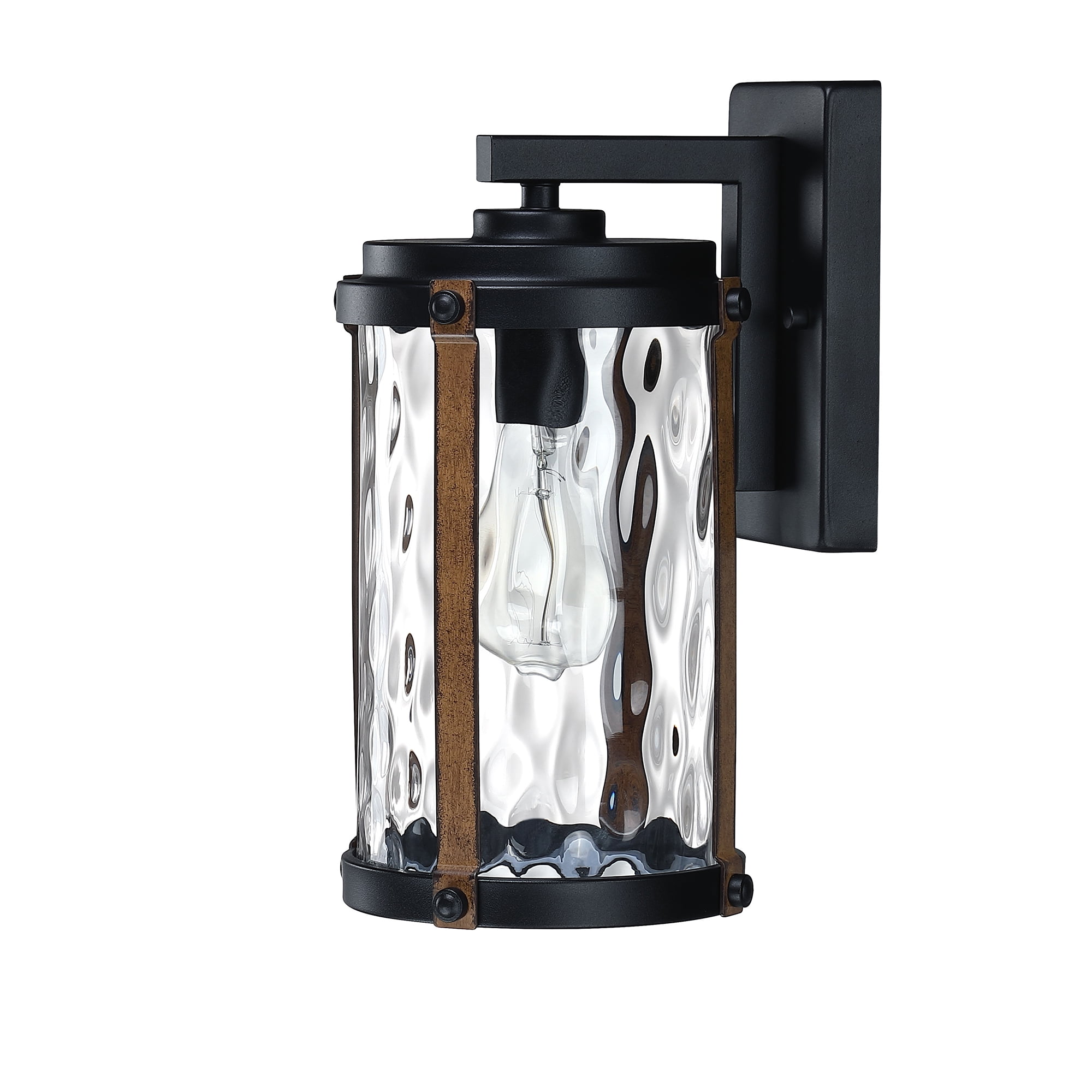 1Light Black Wall Mount Outdoor Light Fixture with Water Glass