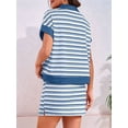 thumbnail image 2 of Women'S Striped 2 Piece Outfits Skirt Set Short Sleeve Skort Workout Set Matching Lounge Sets Blue M, 2 of 9