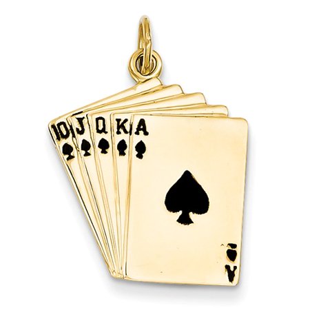 14k Yellow Gold Enameled Royal Flush Playing Cards Pendant