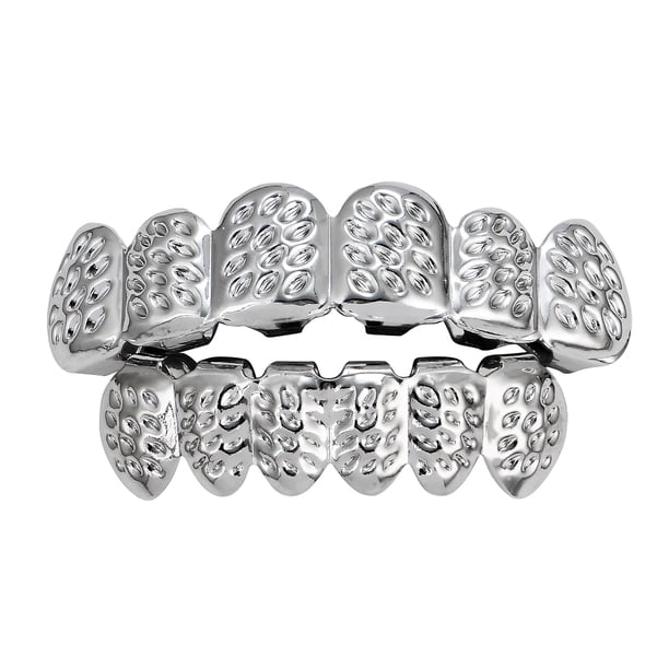 18K Hip Hop Dientes Grill Top & Bottom Grill Set Grill Boca Dientes Plata Sunnimix Dientes de parrilla de hip hop
