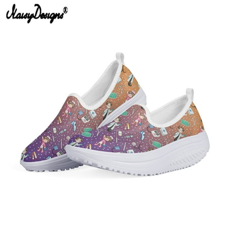 

Women Toning Shoes Gradient Cartoon Doctor Nurse Wedge Slimming Fitness Swing Shoes Female Platform Sports Sneakers