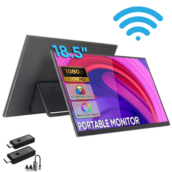TUTT Wireless 18.5” Portable Monitor FHD IPS USB-C HDMI with Kickstand & VESA | Built-in Speaker | Technical Support Line