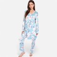 thumbnail image 3 of Lounge Women's Floral Print 3-Piece Pajama Set with Long Cardigan and Elastic Waist Pants - Large, Light Blue, 3 of 7