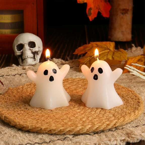 Holloyiver Halloween Ghost Candles, White Spooky Floating Scented Candles, Halloween Decorative Tabletop Candle, Cute Dripless Wax Burning Candles for Halloween Party