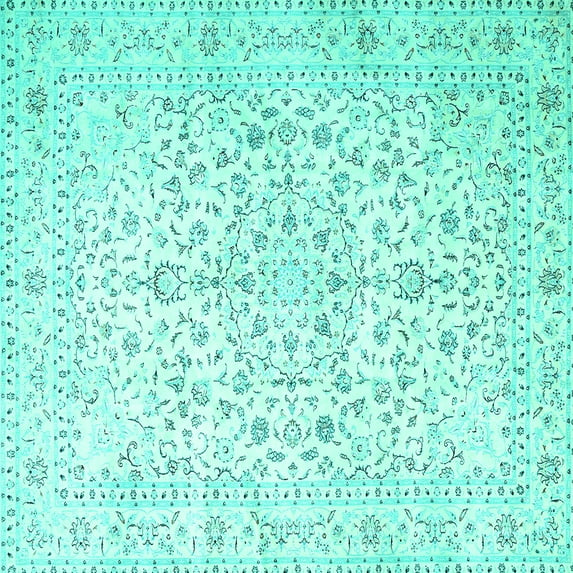Ahgly Company Machine Washable Indoor Square Medallion Turquoise Blue Traditional Area Rugs, 6' Square