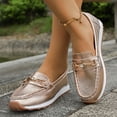 thumbnail image 2 of Rokment Womens Glitter Metallic Platform Loafers Fashion Comfortable Leather Memory Foam Walking Dressy Slip on Boat Dress Shoes Non Slip Work Flat Rose Gold Size 8, 2 of 5