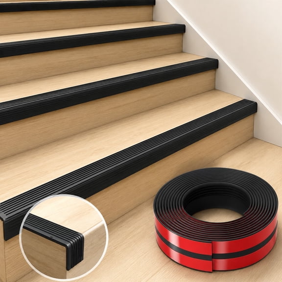 Vinyl Rubber Stair Nosing,Tutuviw Stair Edge Trim,Corner Guard,3 ft Self Adhesive Nose Molding Non-Slip Rubber Edge Protector Steps Trim Rubber Strips for Indoor & Outdoor Staircase Step Uses (Black)