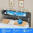 thumbnail image 4 of Homieasy Upholstered Headboard for Queen Size Bed Frame with Storage Shelf and Cabinet, Headboards with Outlets and RGB LED Light, Comfortable Head Board, Sturdy and Stable, Easy Assembly, Black, 4 of 8