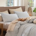 thumbnail image 2 of MooMee Striped Pillowcases 100% Washed Cotton Linen Like Textured Envelope Closure Set of 2 (Cornflower Blue& White Pinstripes, Standard）, 2 of 5