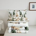 thumbnail image 4 of Fox Queen Bedding Set,Cartoon Woodland Animal Print Comforter Set,Jungle Mountain Farmhouse Quilt Set,Wild Animals Soft Reversible Duvet Insert,Brown Green 3 Pcs, 4 of 6