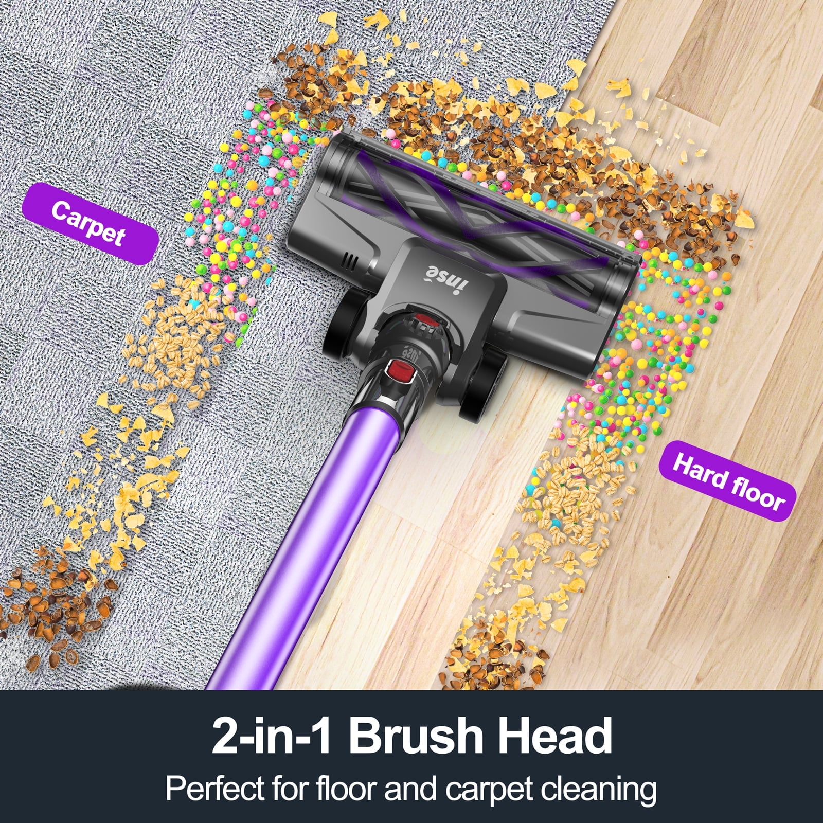 INSE Cordless Vacuum Cleaner 25000Pa 45min Lightweight Stick Vacuum for Home Pet Hair Carpet Floor  (图5) INSE Cordless Vacuum Cleaner 25000Pa 45min Lightweight Stick Vacuum for Home Pet Hair Carpet Floor  (图5)