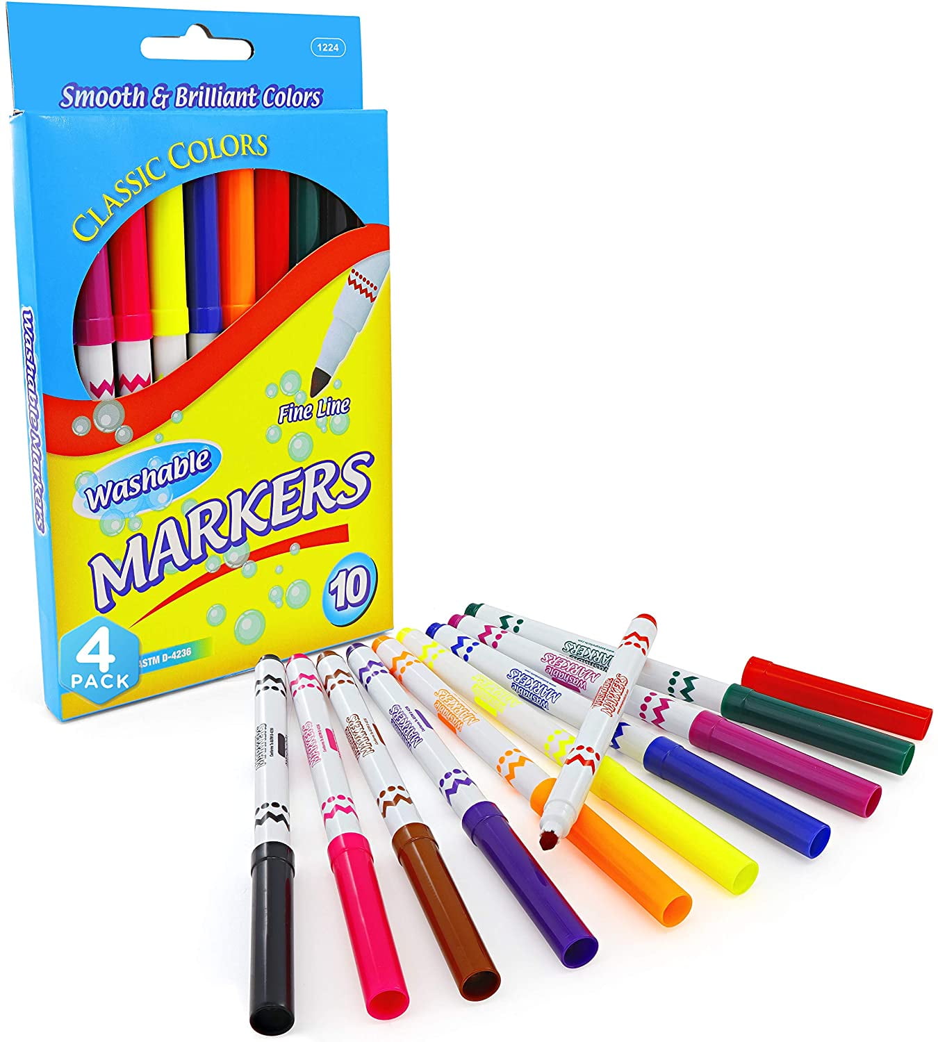 Emraw 10 Color Value Pack Washable Markers, Super conical Tip Marker Pen Assorted Colors Comfortable Grip- Great for School, Home, and Office Use- (4pk of 10pc)
