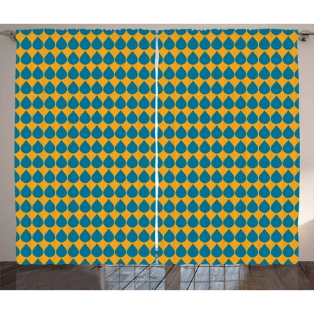 Blue And Orange Curtains 2 Panels Set Water Droplet Pattern With