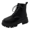 thumbnail image 1 of NECHOLOGY Botas Mujer Zapatos Botines de mujer Botas de tobillo negras a la moda versátiles para mujer, suelas gruesas de cuero y botas con cremallera lateral con cordones (Black, 7.5), 1 of 6