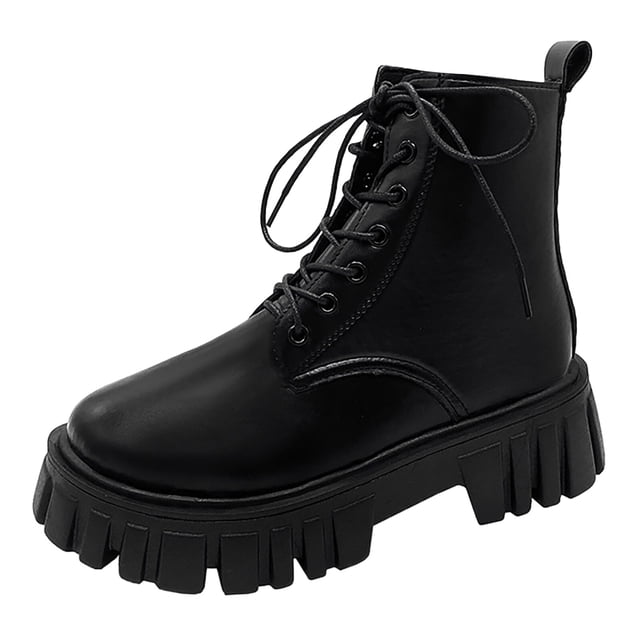 NECHOLOGY Botas Mujer Zapatos Botines de mujer Botas de tobillo negras a la moda versátiles para mujer, suelas gruesas de cuero y botas con cremallera lateral con cordones (Black, 7.5)
