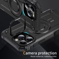 thumbnail image 5 of Designed for iPhone 15 Pro Max Armor Case with Camera Cover Stand, Shockproof Protection Compatible with MagSafe Rugged Case Cover for iPhone 15 Pro Max, Support Car Magnetic Holder - Black, 5 of 7