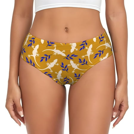 White Gecko Lizard Blue Leaves Womens Briefs Underwear  No Show Seamless Underwear for Women  Soft Stretch Women s Panties  Classic Hipster Panties Bikini Underwear Briefs for Ladies