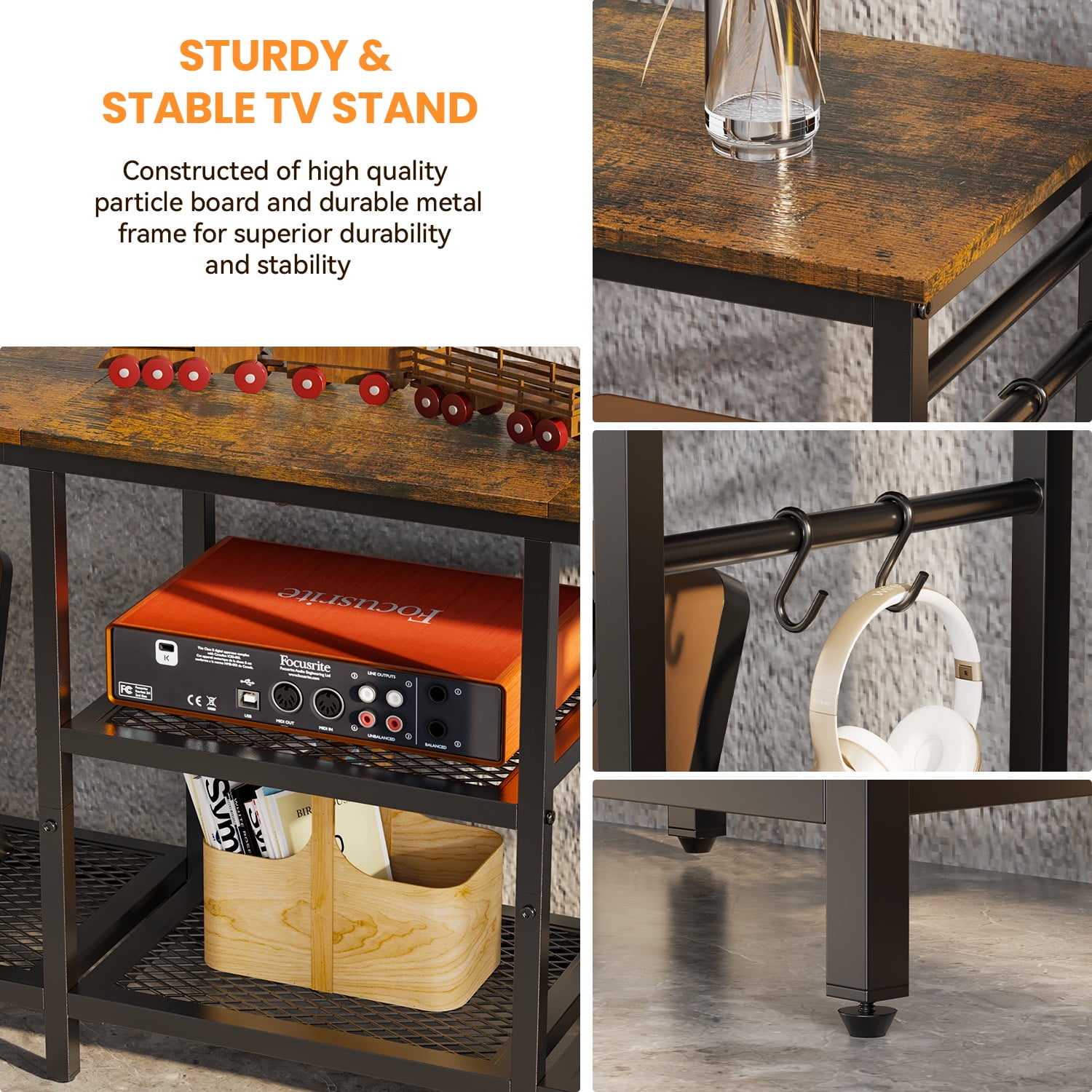 Behost TV Stand for TVs up to 55 Inch, Entertainment Center with Open Storage Shelves, TV Media Console Table with Soundbar Shelf for Living Room, Bedroom, Rustic Brown