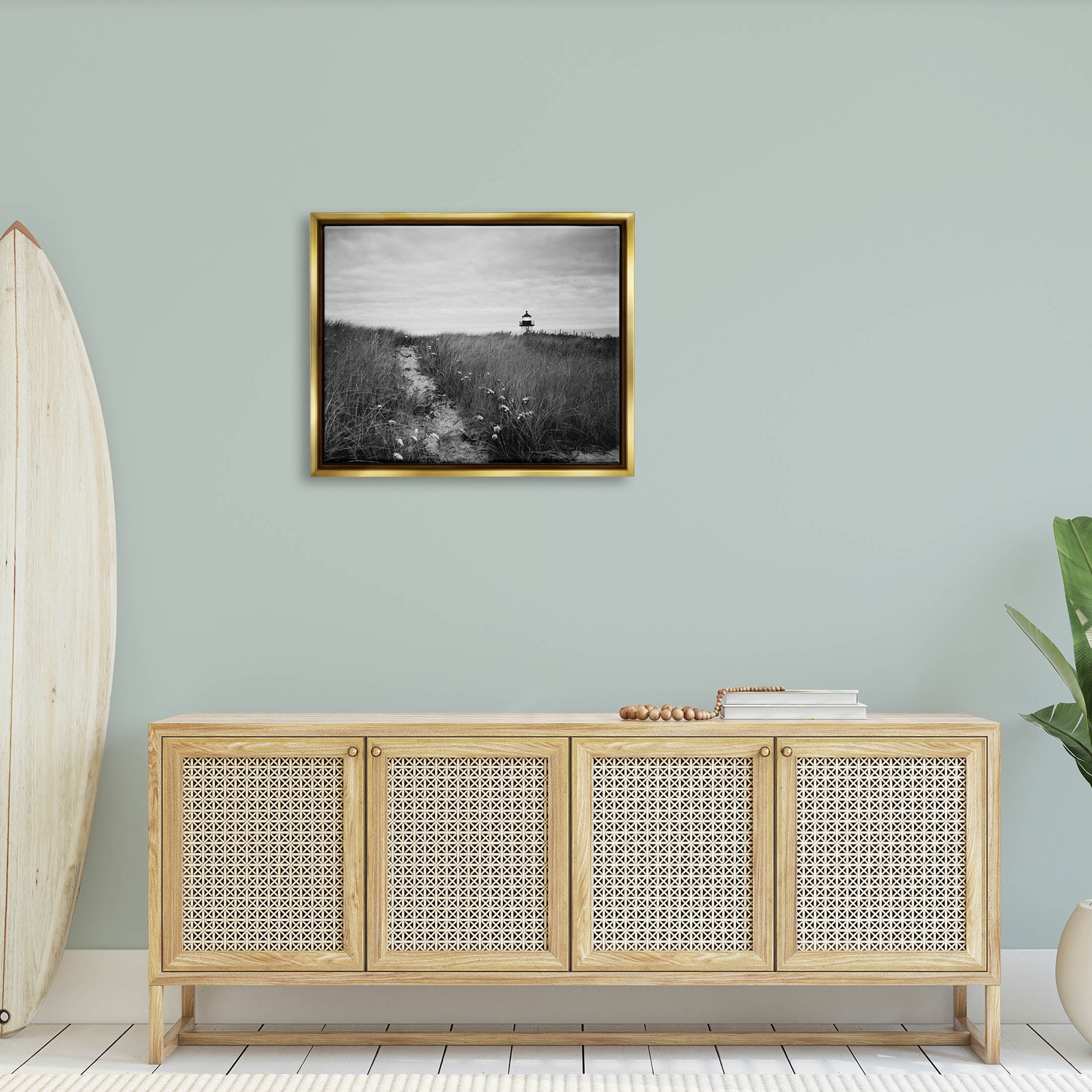 Stupell Industries Nantucket Light Distant Lighthouse Photograph Metallic Gold Floating Framed Canvas Print Wall Art, Design by Aledanda
