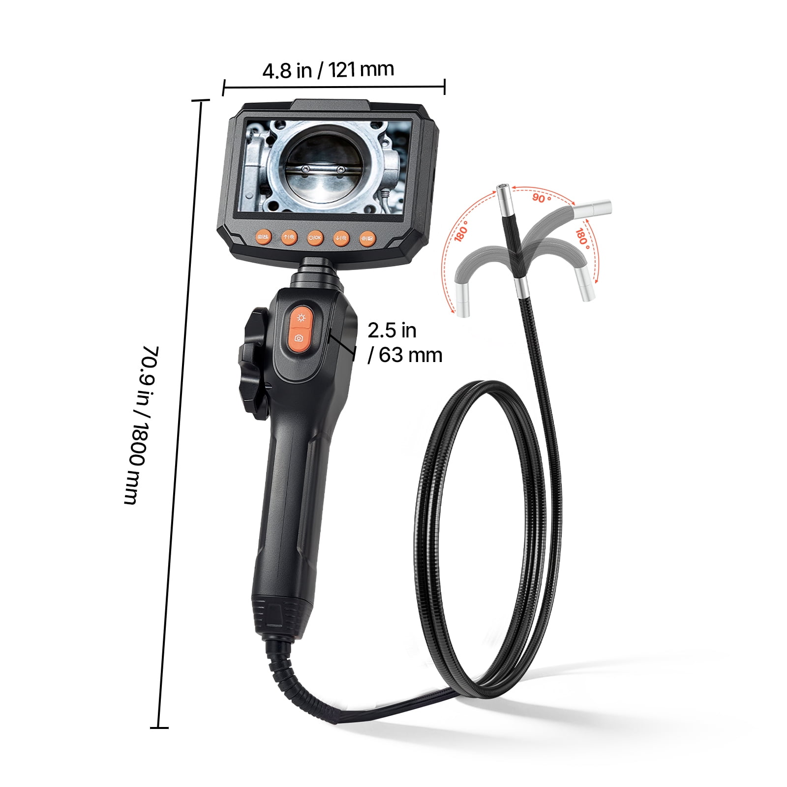 VEVOR Articulating Borescope Camera with Light, Two-Way Articulated Endoscope, 0.24" Slim Lens, 4.3" IPS Screen, 8X Zoom, IP67 Waterproof Inspection Camera for Auto, Mechanical Equipment(4.9FT Cable)