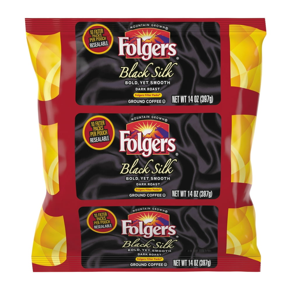 Folgers Filter Packs Black Silk Dark Roast Ground Coffee, 1.4 oz, 40
